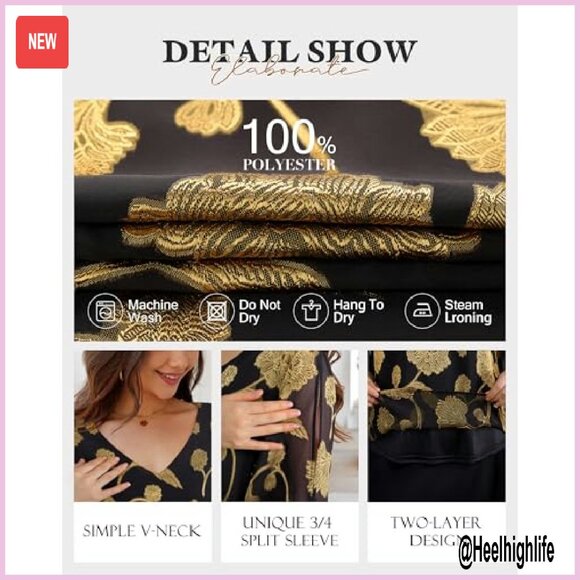 Chiffon 3/4 Sleeve Ruffle V-Neck Blouse, Dressy Top, Size Medium - Picture 4 of 6